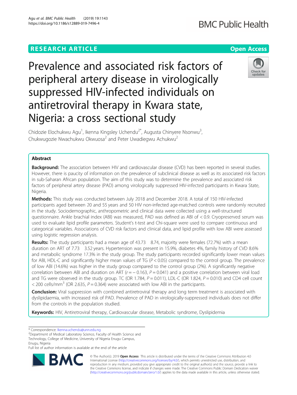 Prevalence and Associated Risk Factors of Peripheral Artery Disease In