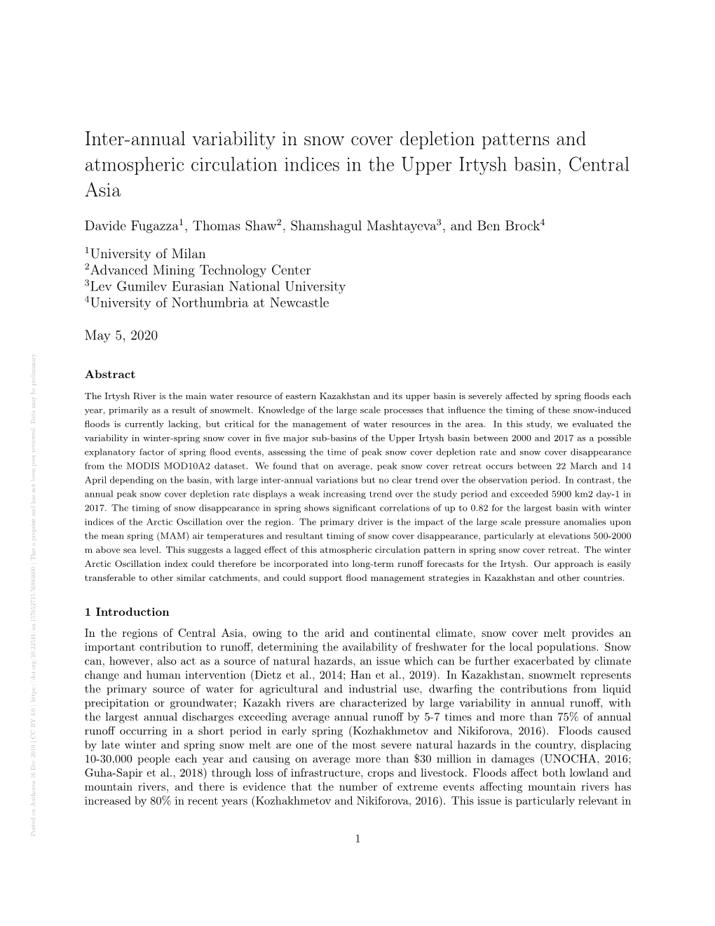 Inter-Annual Variability in Snow Cover Depletion Patterns and Atmospheric