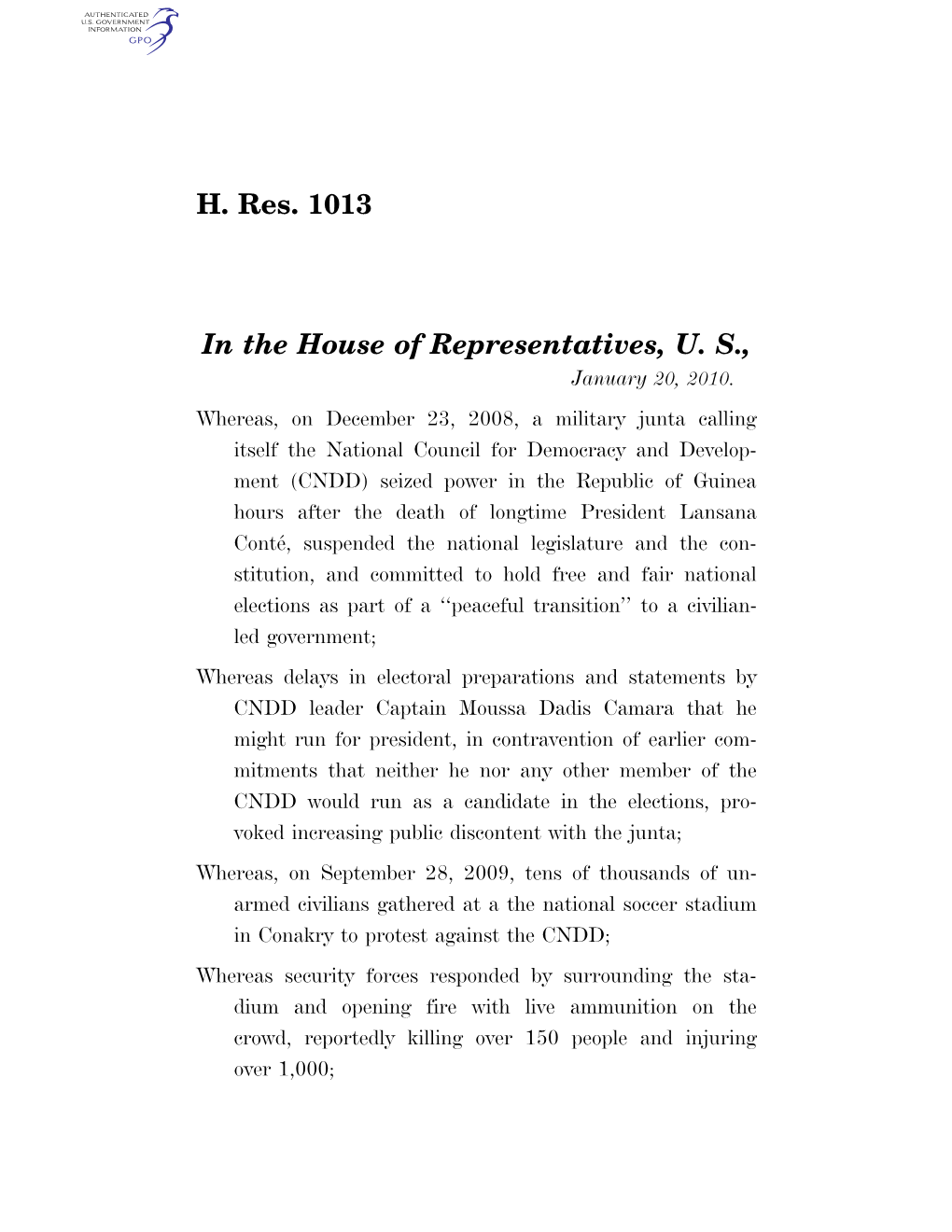 H. Res. 1013 in the House of Representatives