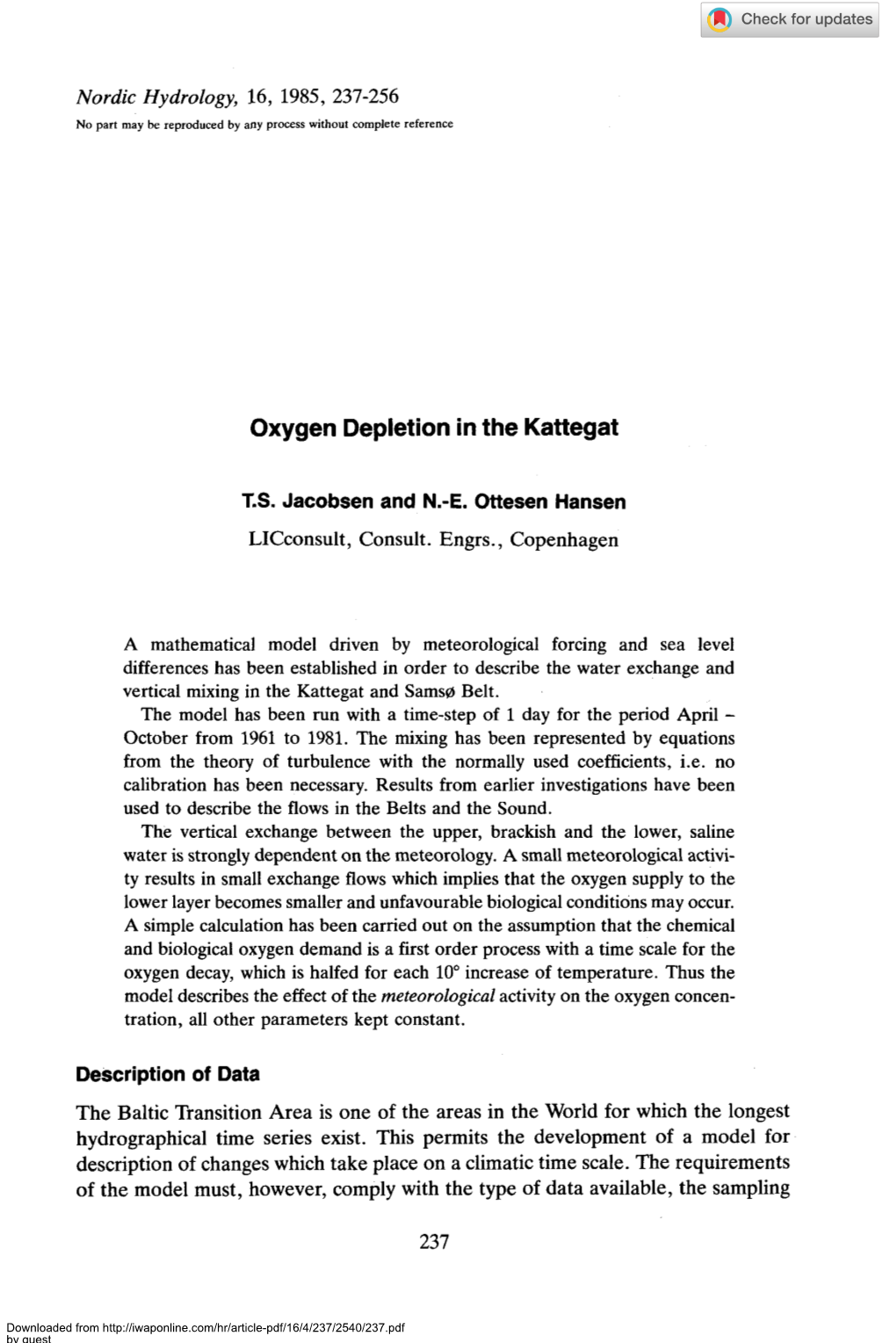 Oxygen Depletion in the Kattegat