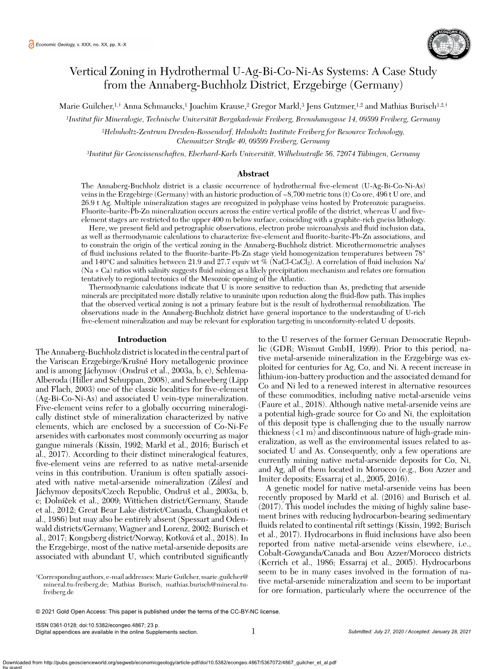 Vertical Zoning in Hydrothermal U-Ag-Bi-Co-Ni-As Systems: a Case Study from the Annaberg-Buchholz District, Erzgebirge (Germany)