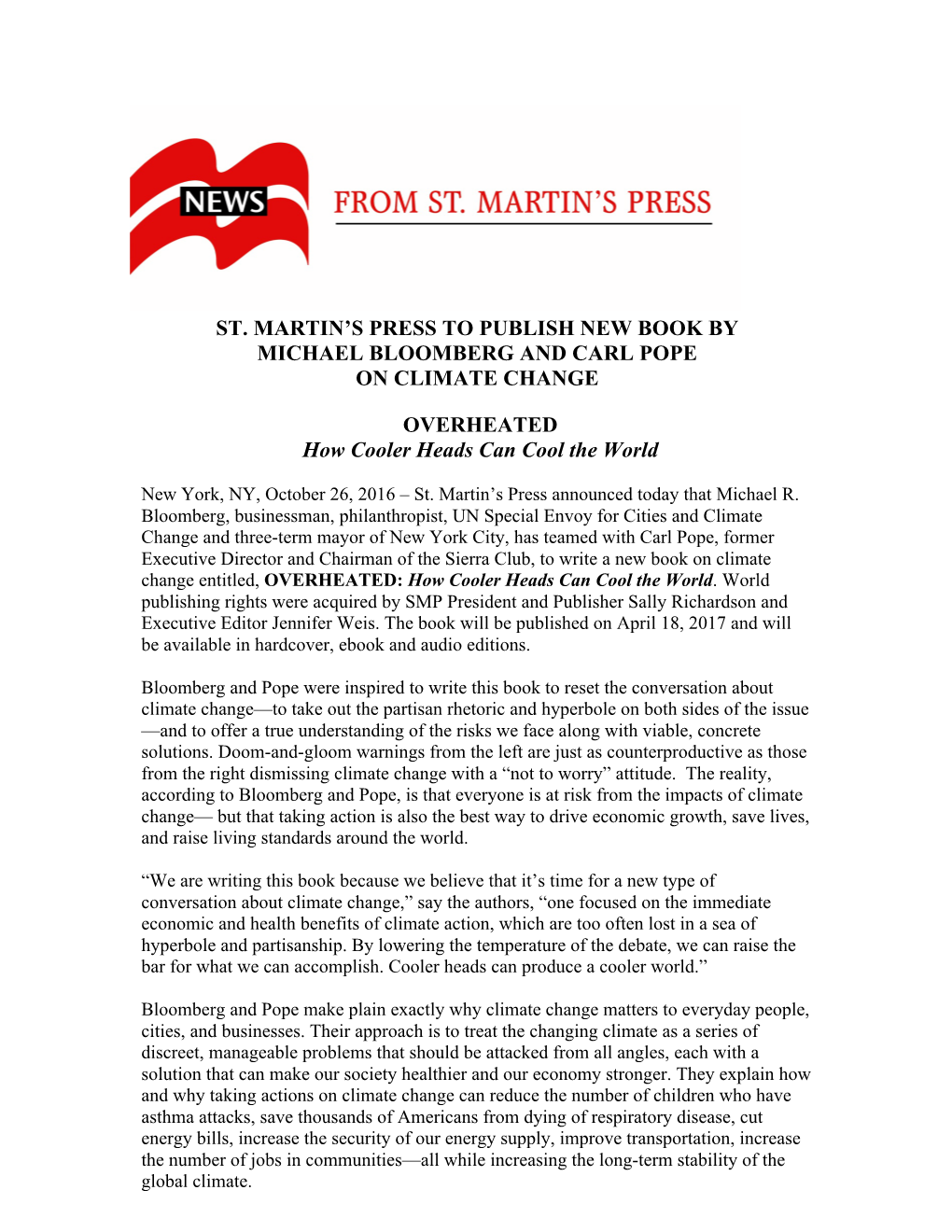 St. Martin's Press to Publish New Book by Michael