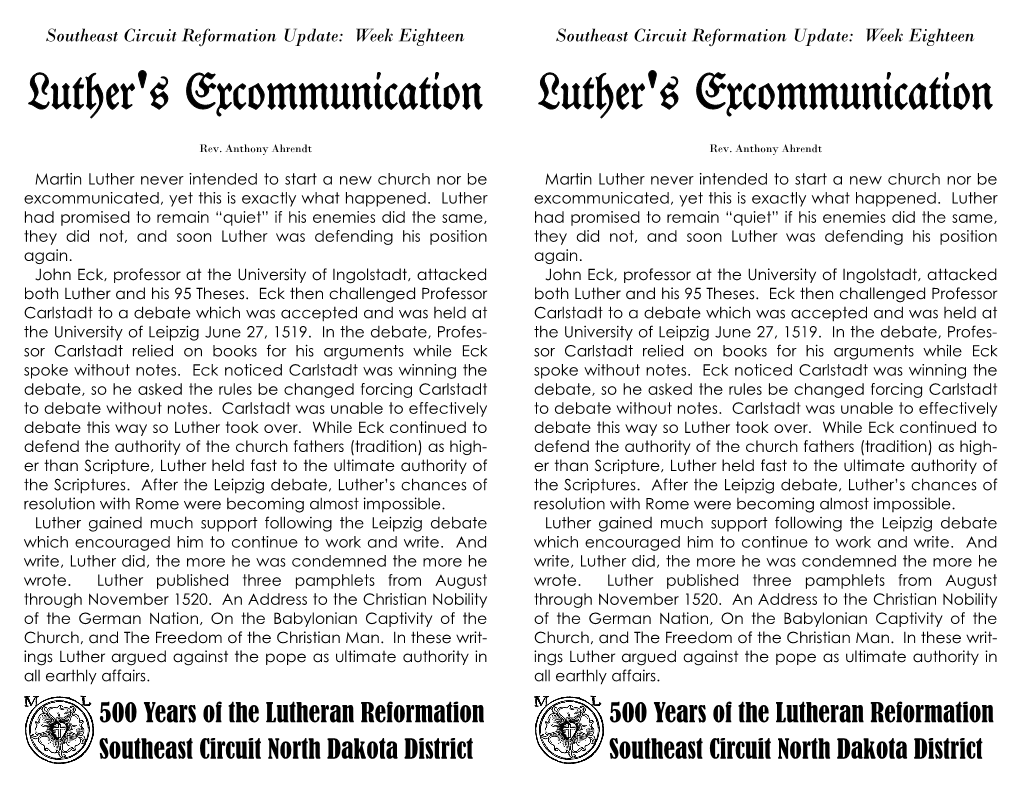 Luther's Excommunication Luther's Excommunication