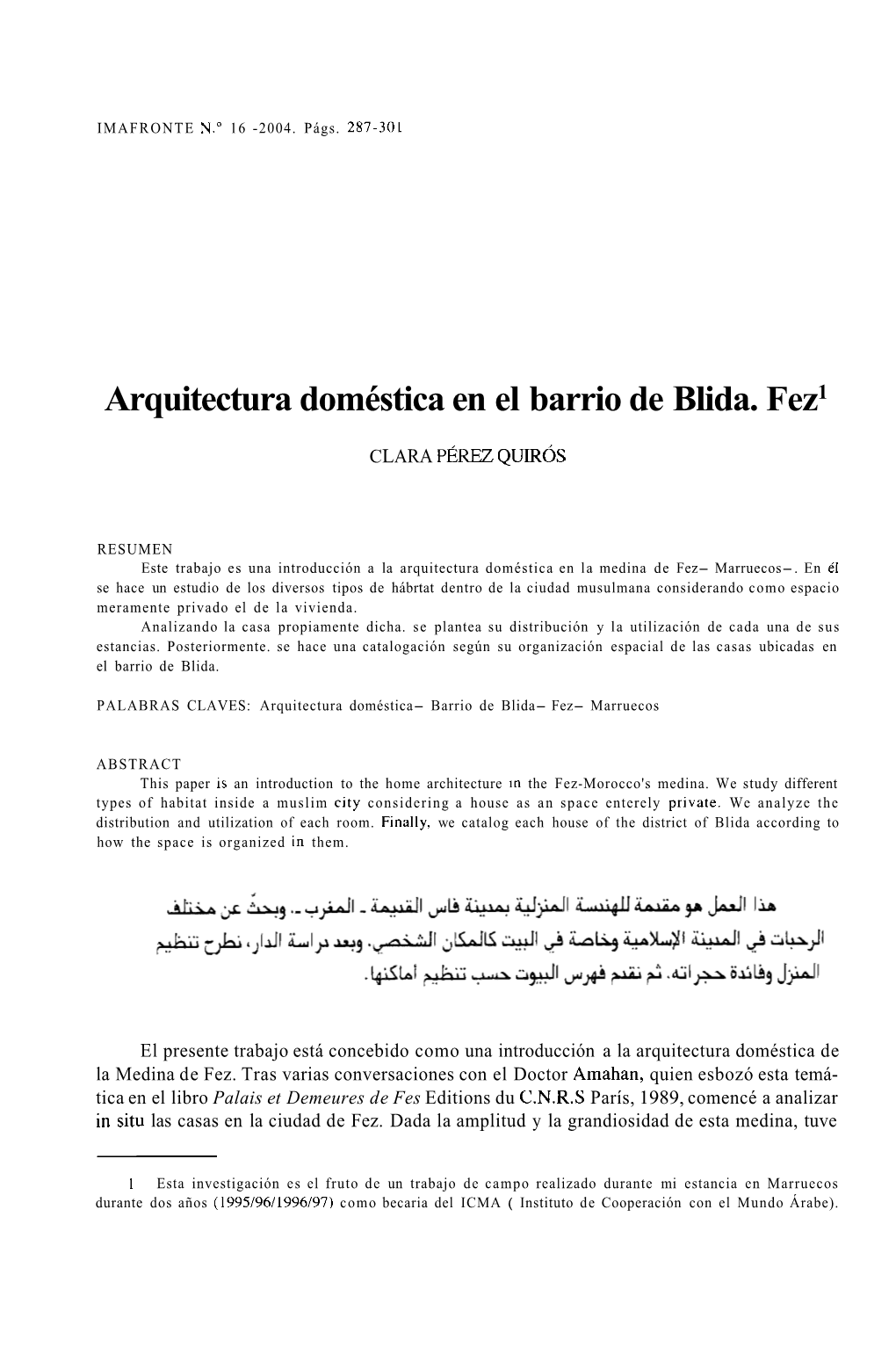 Arquitectura Doméstica En El Barrio De Blida. Fez1