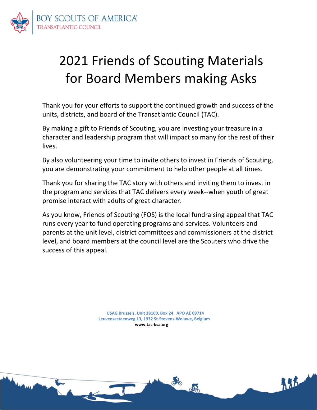 2021 Friends of Scouting Materials for Board Members Making Asks