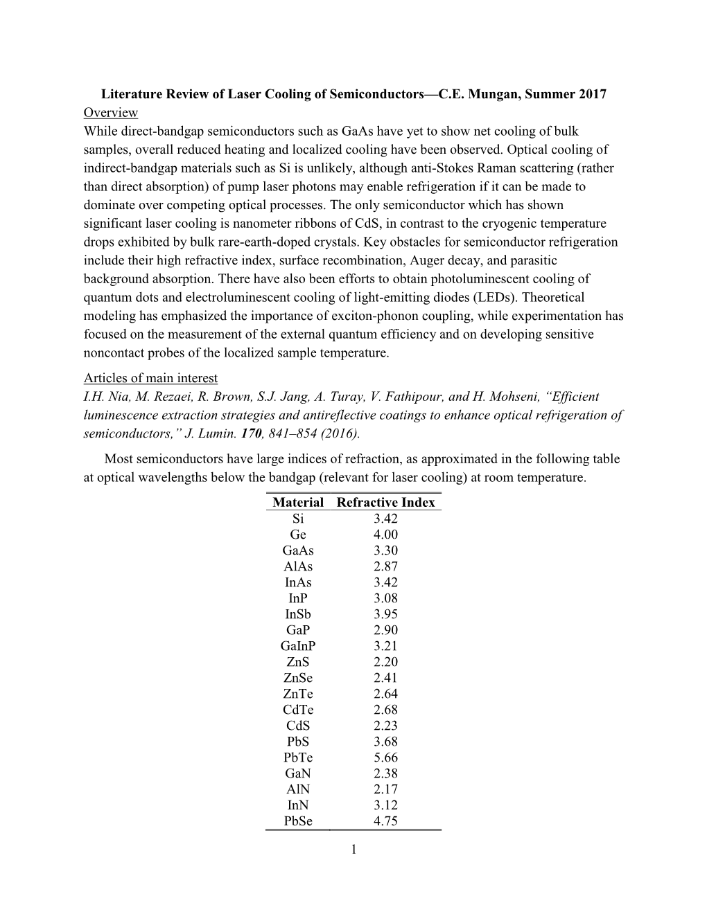 1 Literature Review of Laser Cooling of Semiconductors—C.E. Mungan