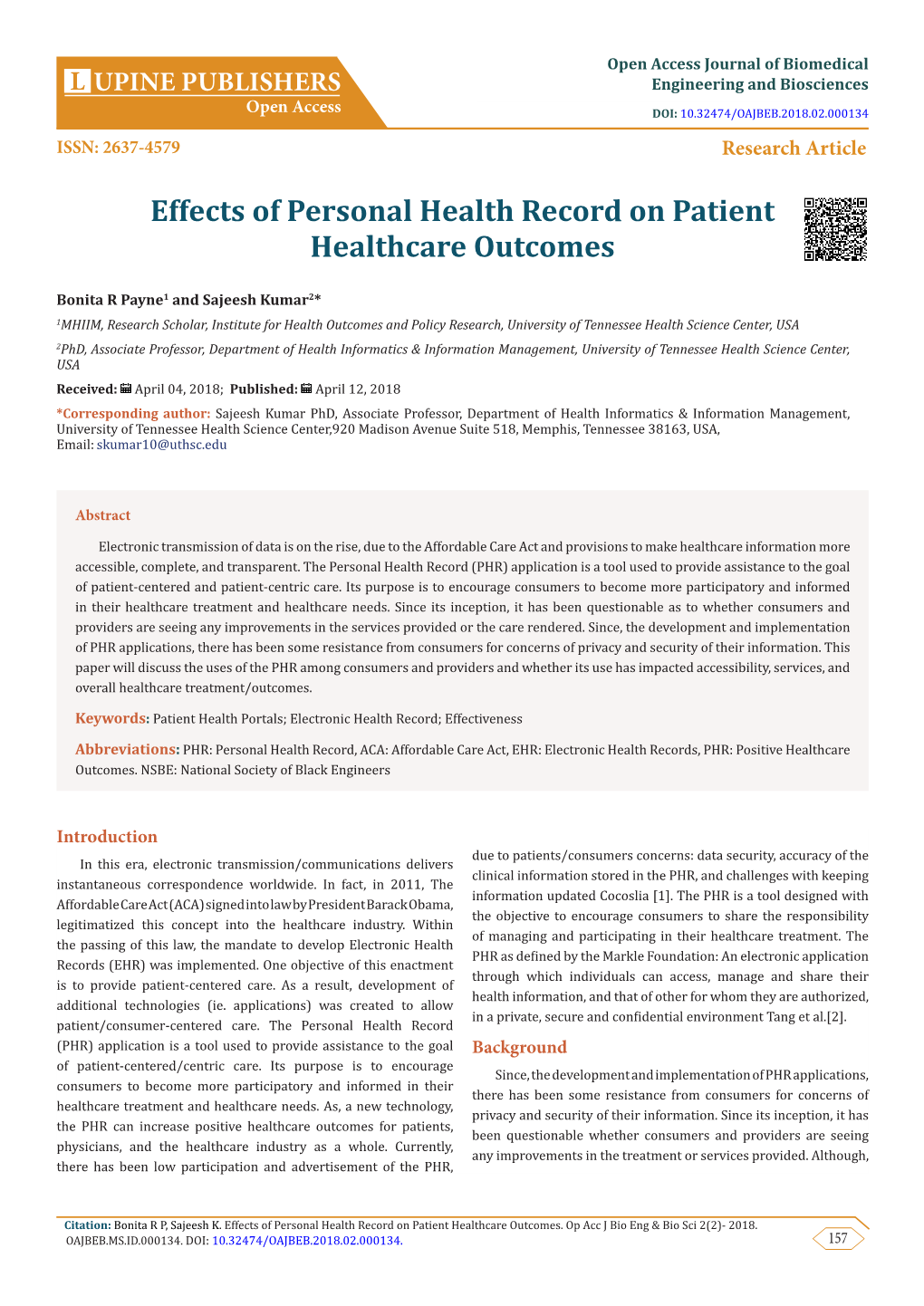 Effects of Personal Health Record on Patient Healthcare Outcomes