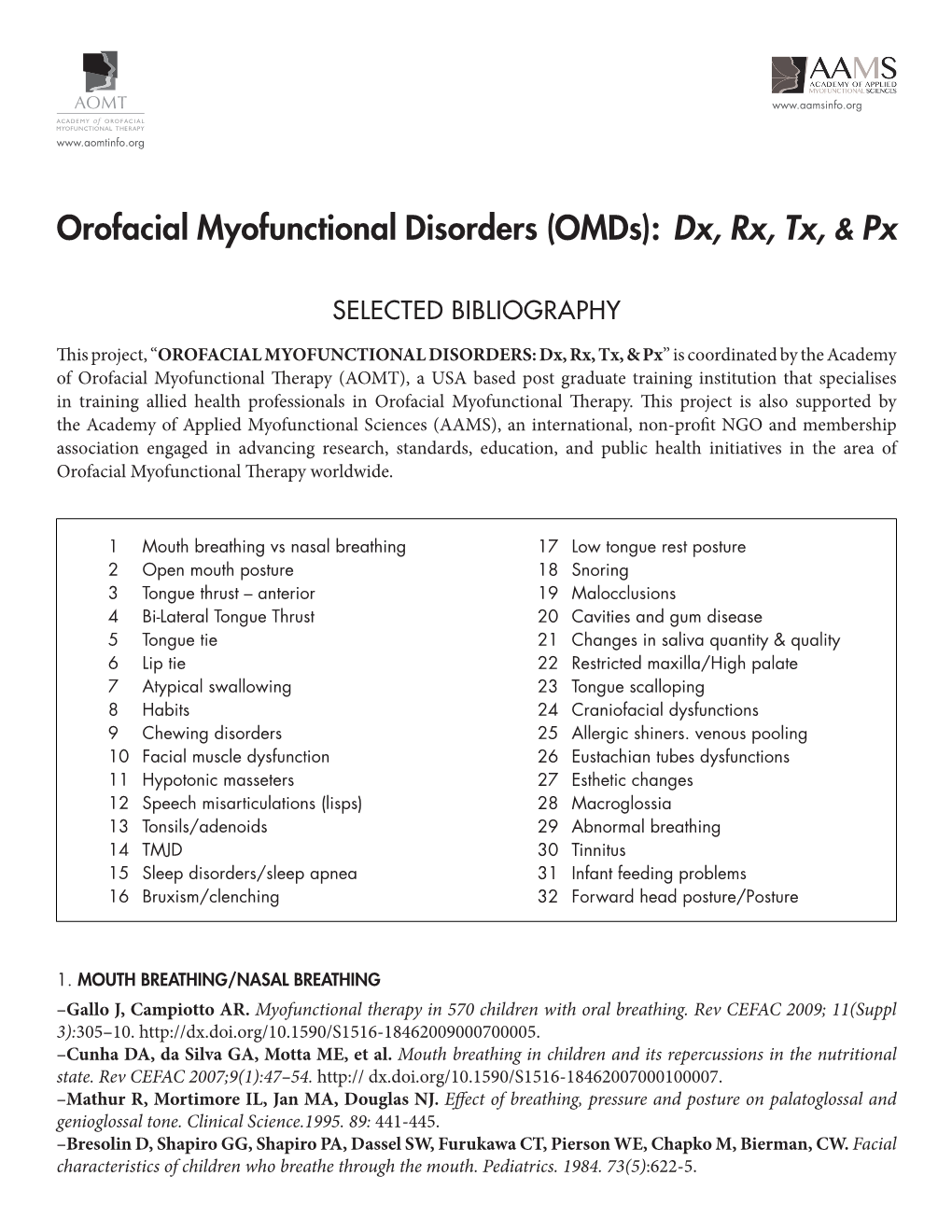 Orofacial Myofunctional Disorders (Omds): Dx, Rx, Tx, & Px