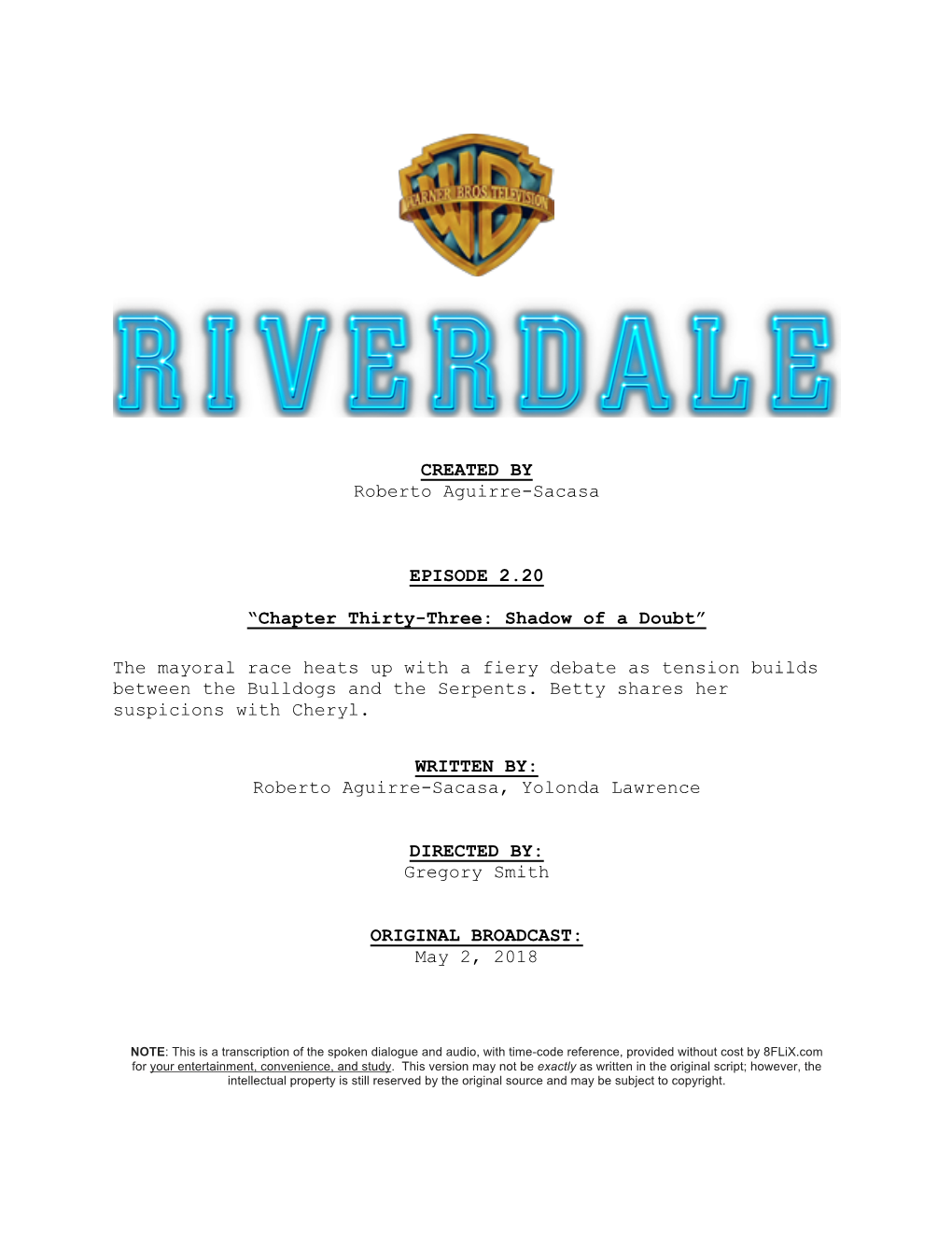 Riverdale | Dialogue Transcript | S2:E20