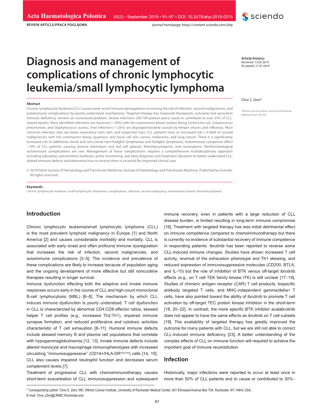 Diagnosis and Management of Complications of Chronic