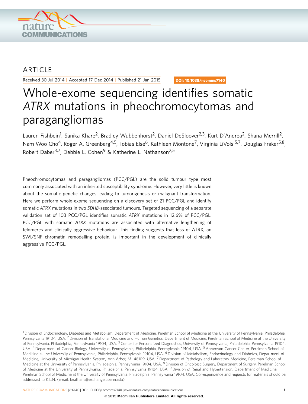 Whole-Exome Sequencing Identifies Somatic ATRX Mutations In