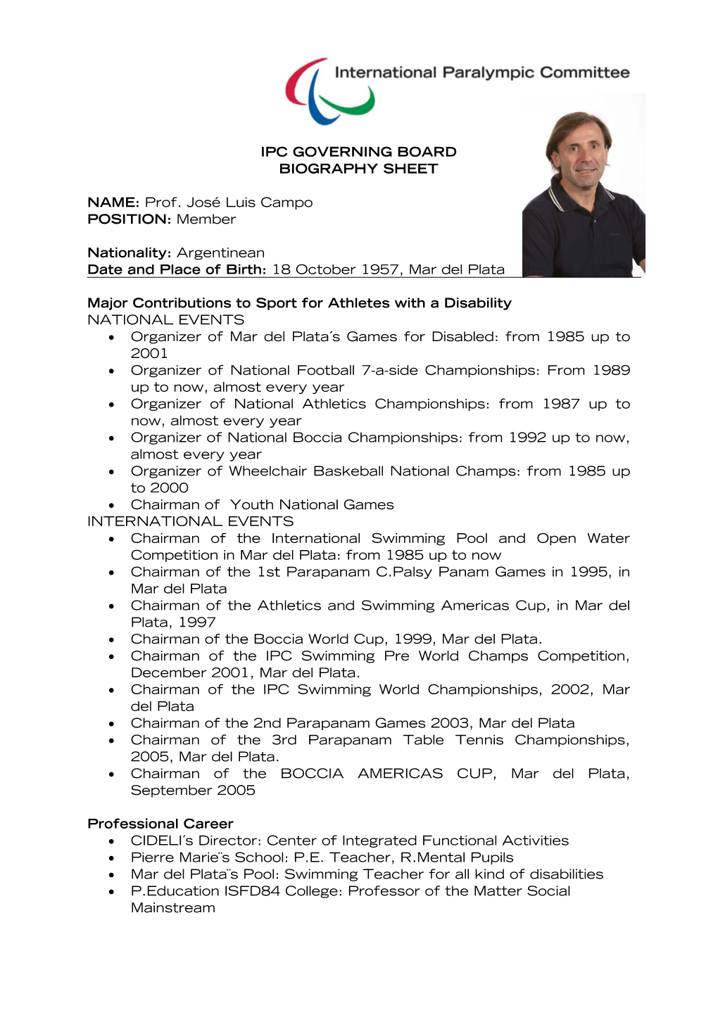 Ipc Governing Board Biography Sheet