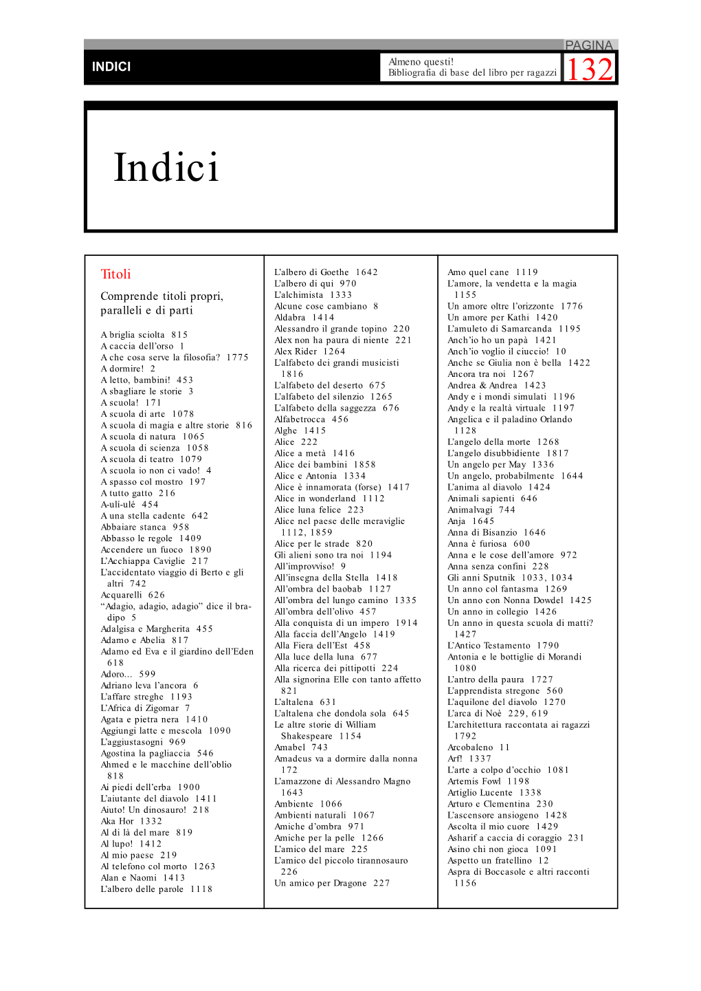 INDICI Almeno Questi! Bibliografia Di Base Del Libro Per Ragazzi 132