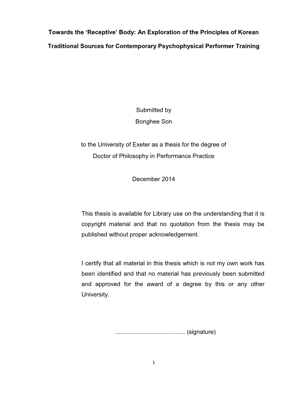 Towards the 'Receptive' Body: an Exploration of the Principles of Korean Traditional Sources for Contemporary Psychophysical