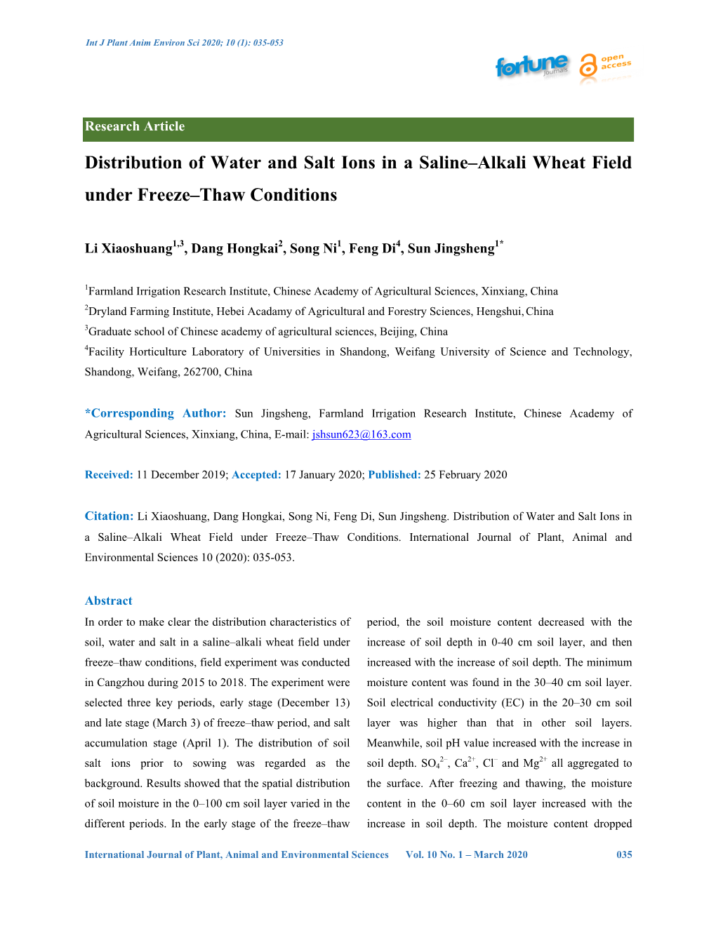 Distribution of Water and Salt Ions in a Saline-Alkali Wheat Field Under