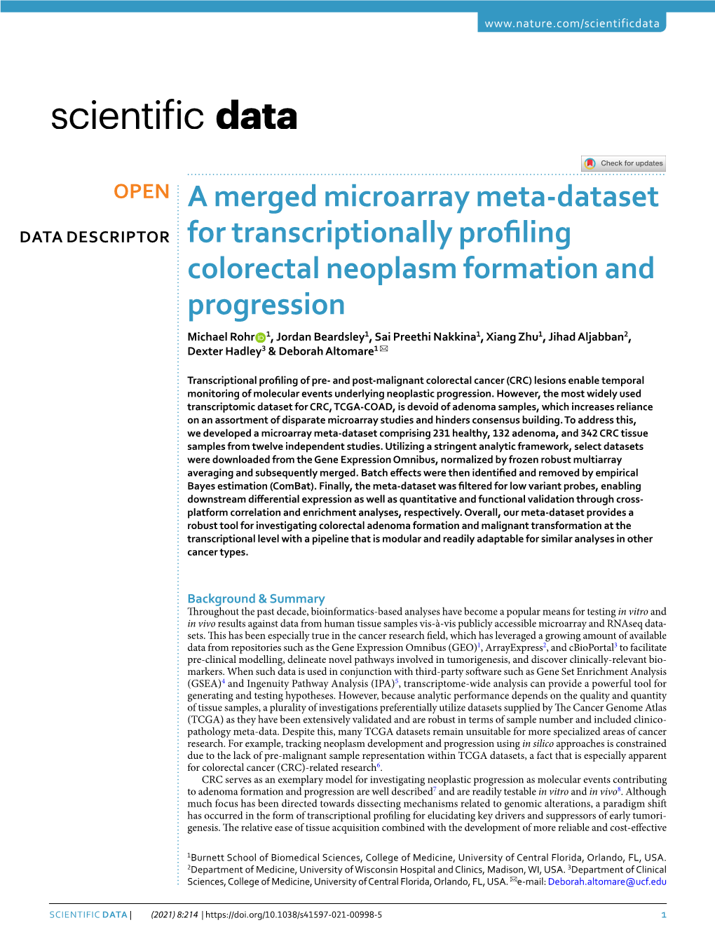 A Merged Microarray Meta-Dataset for Transcriptionally Profiling Colorectal Neoplasm Formation and Progression