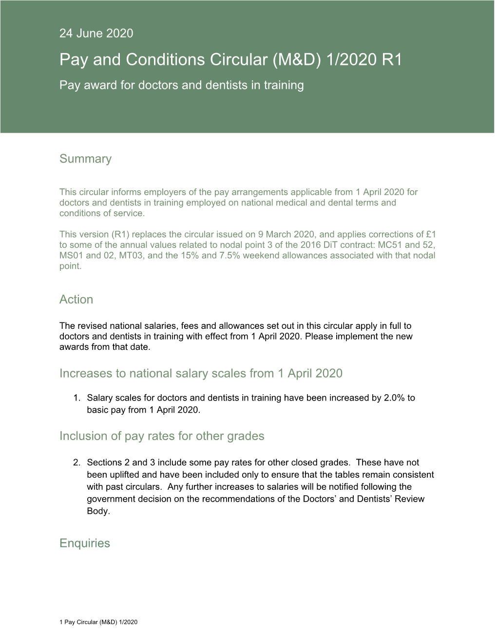 Pay and Conditions Circular (M&D) 1/2020 R1