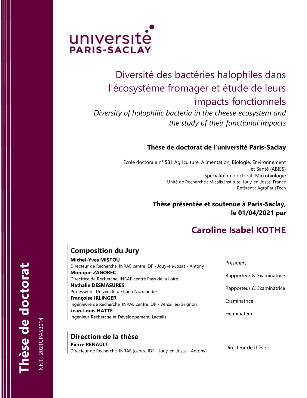 Diversité Des Bactéries Halophiles Dans L'écosystème Fromager Et