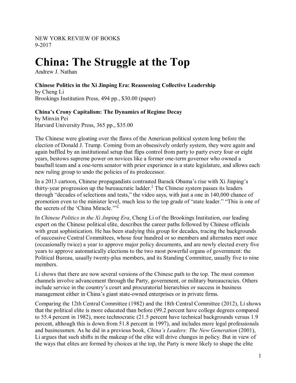 China: the Struggle at the Top Andrew J