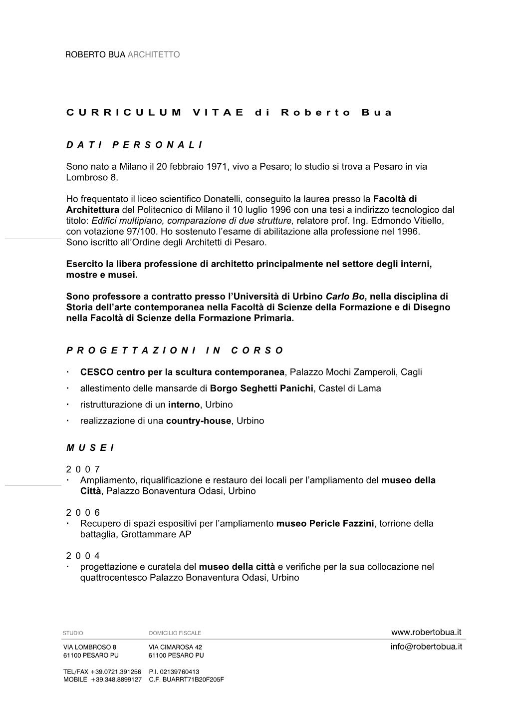 CURRICULUM VITAE Di Roberto Bua