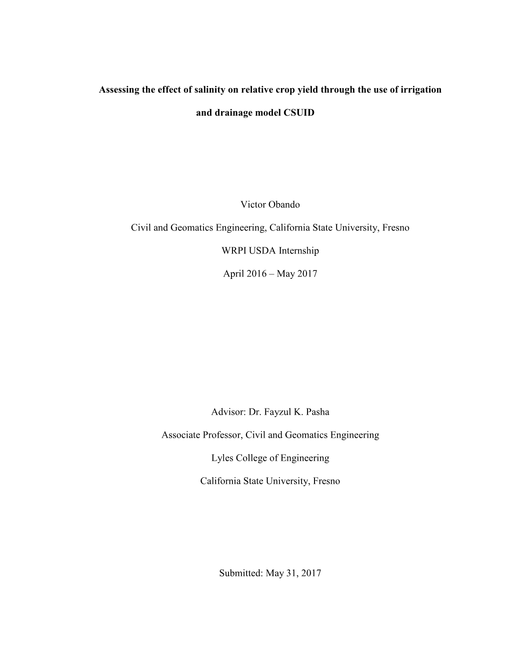 Assessing the Effect of Salinity on Relative Crop Yield Through the Use of Irrigation