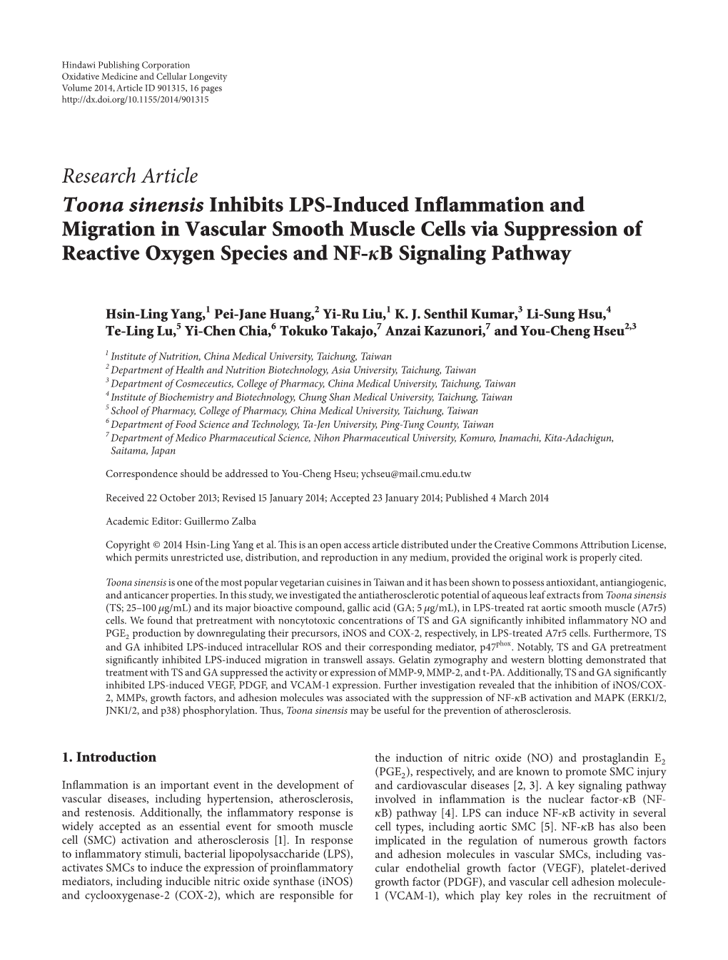 Research Article Toona Sinensis Inhibits LPS