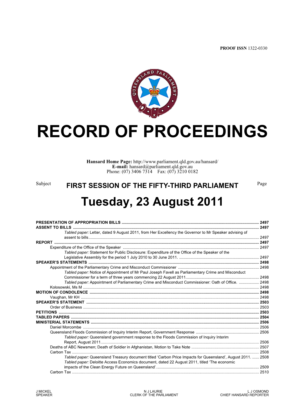 Record of Proceedings