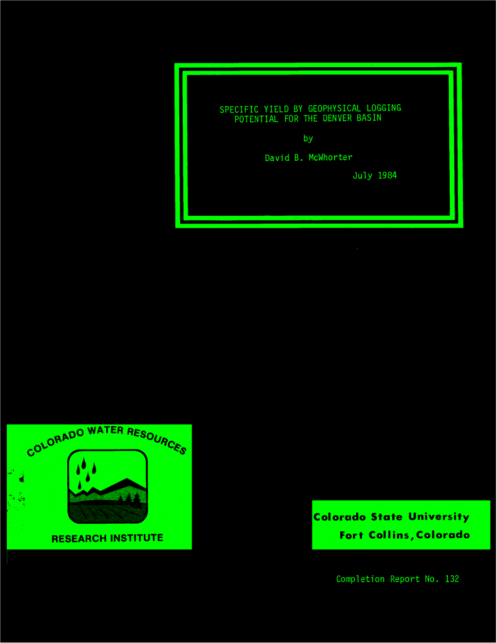 Specific Yield by Geophysical Logging Potential for the Denver Basin