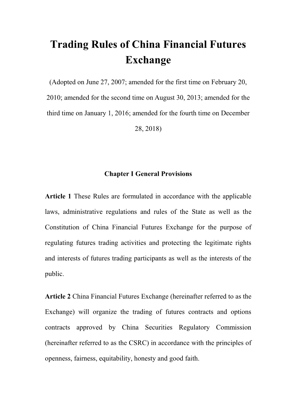 Trading Rules of China Financial Futures Exchange