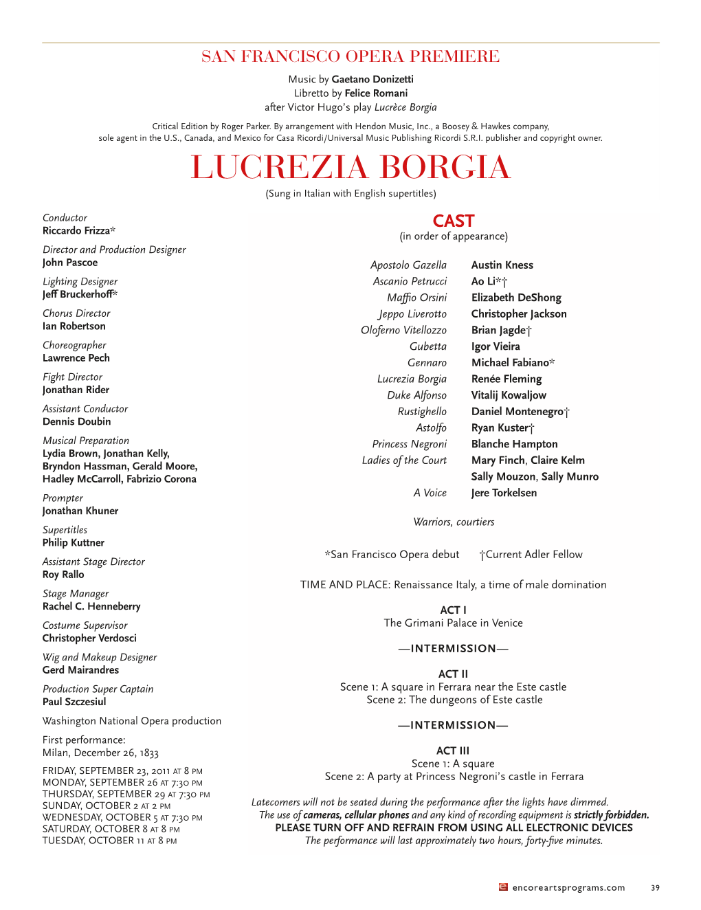 LUCREZIA BORGIA (Sung in Italian with English Supertitles)