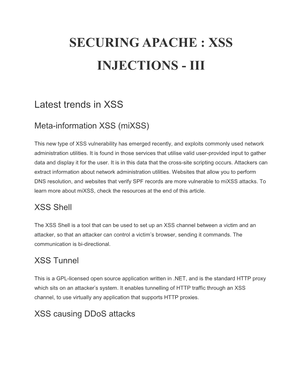 Securing Apache : Xss Injections - Iii