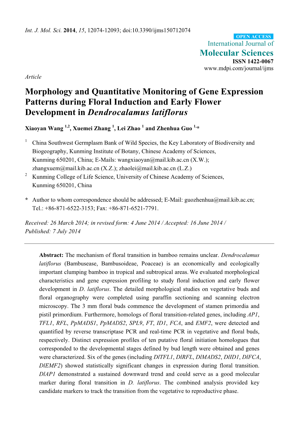 Morphology and Quantitative Monitoring of Gene Expression Patterns During Floral Induction and Early Flower Development in Dendrocalamus Latiflorus