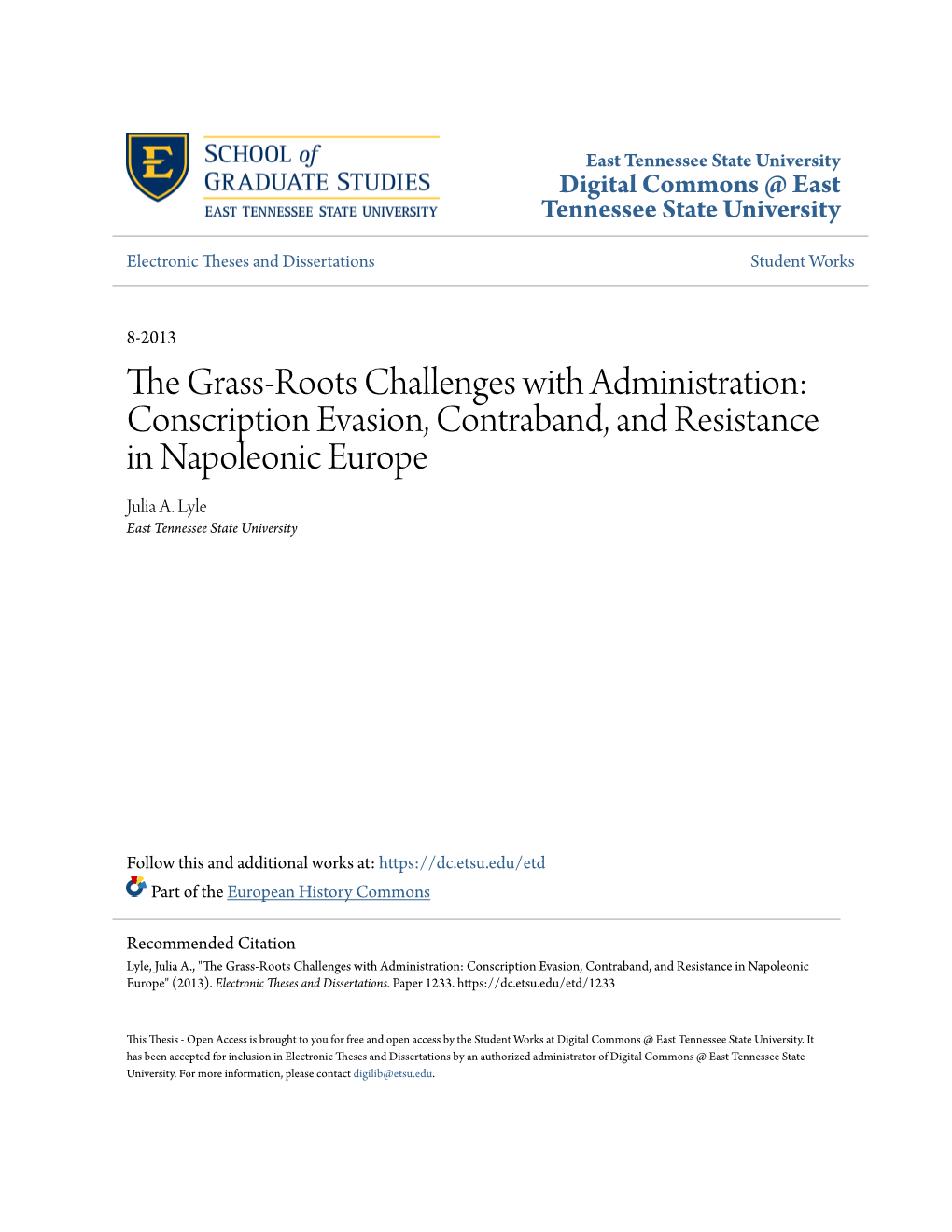 Conscription Evasion, Contraband, and Resistance in Napoleonic Europe Julia A