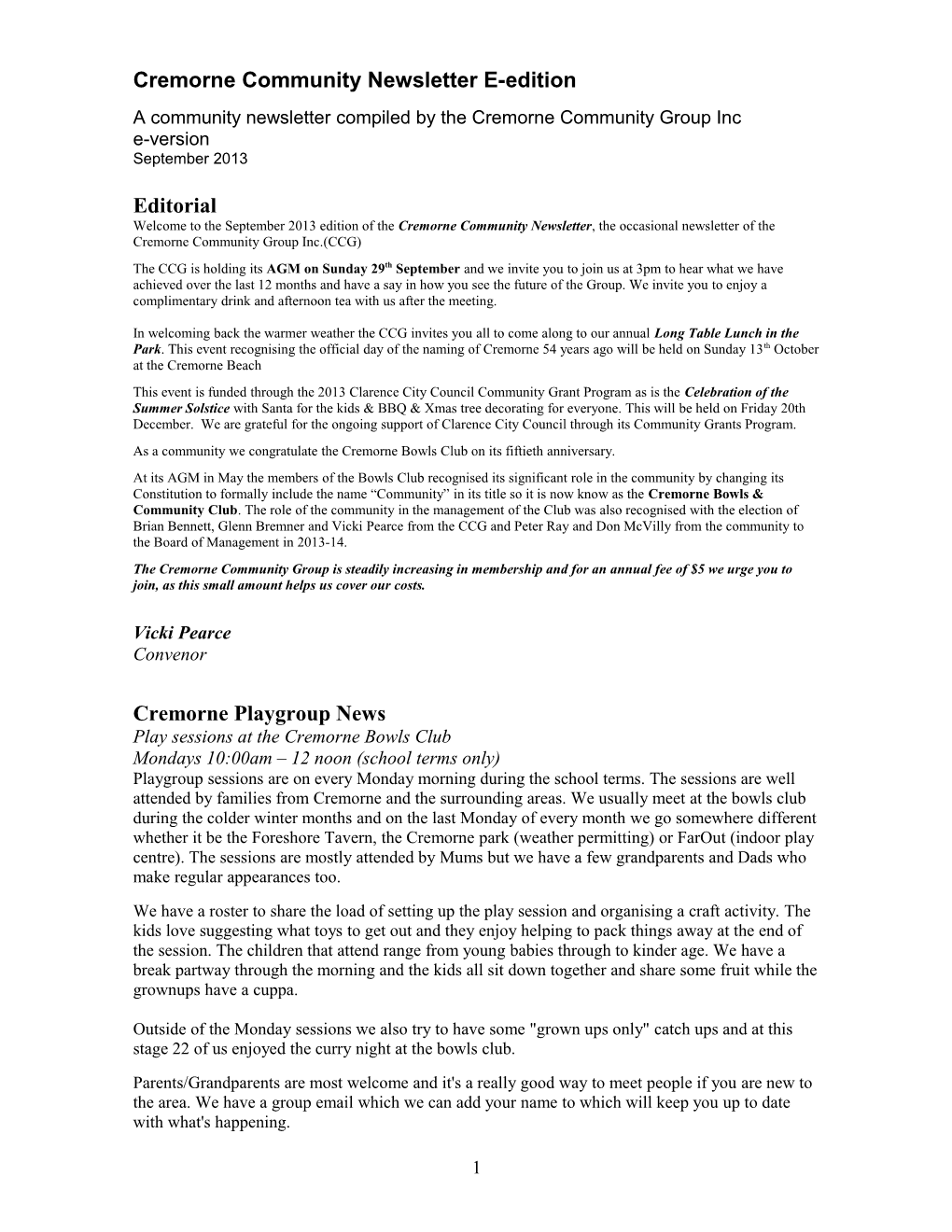 Cremorne Community Newsletter E-Edition