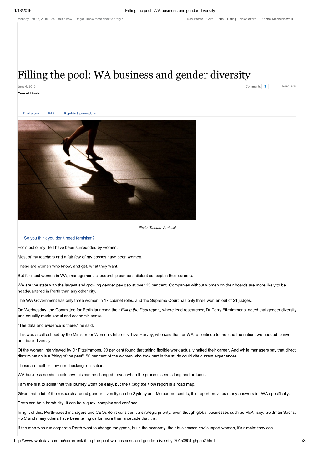 Filling the Pool: WA Business and Gender Diversity