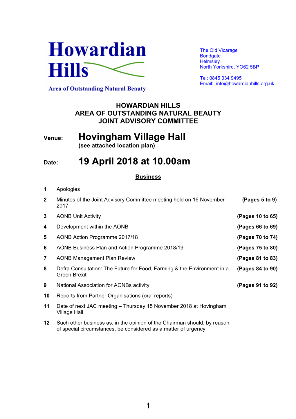 Hovingham Village Hall 19 April 2018 at 10.00Am