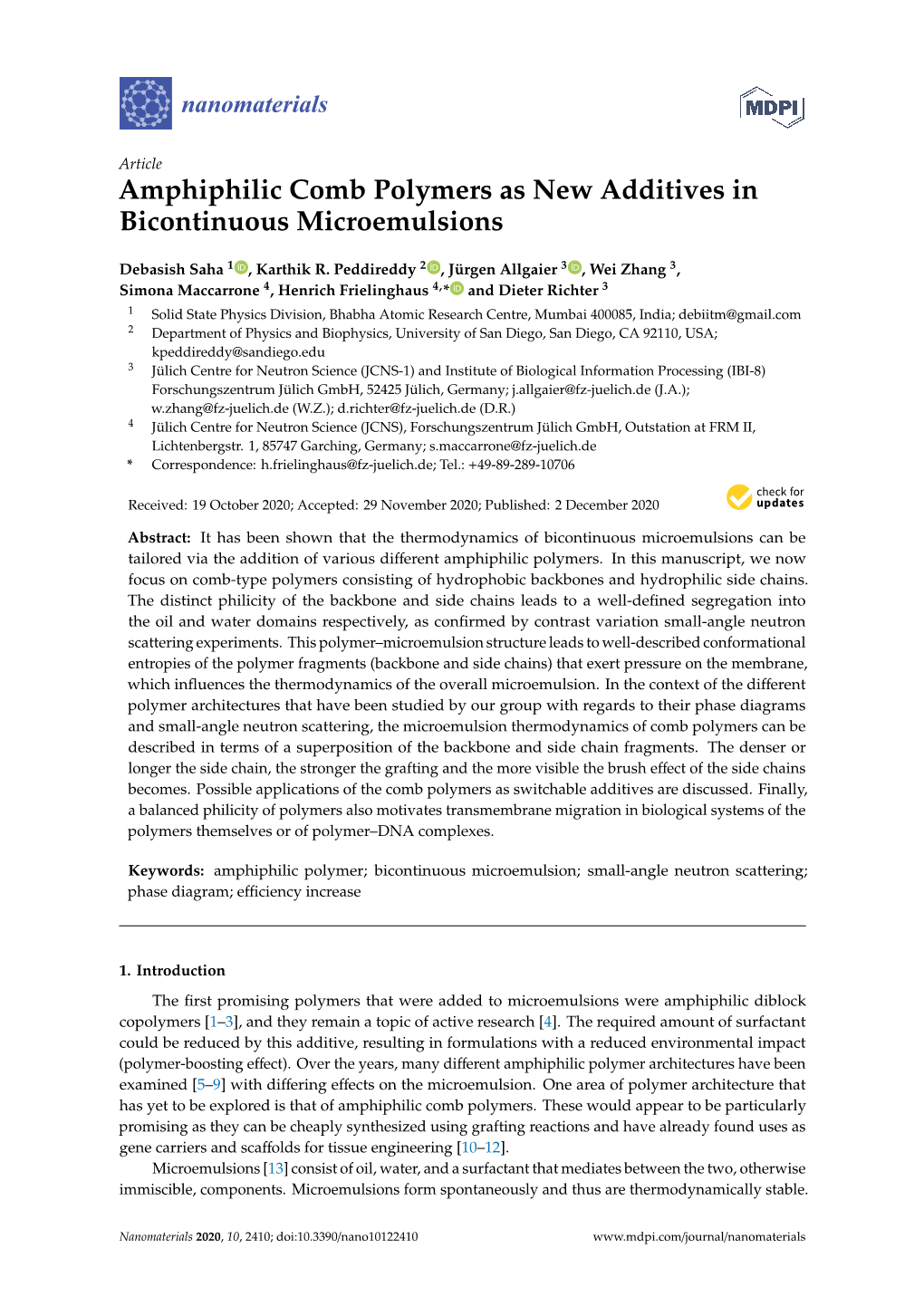 Amphiphilic Comb Polymers As New Additives in Bicontinuous Microemulsions