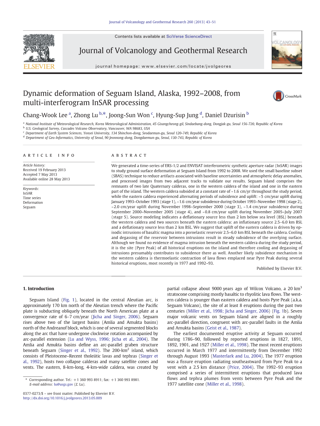 Dynamic Deformation of Seguam Island, Alaska, 1992-2008, From