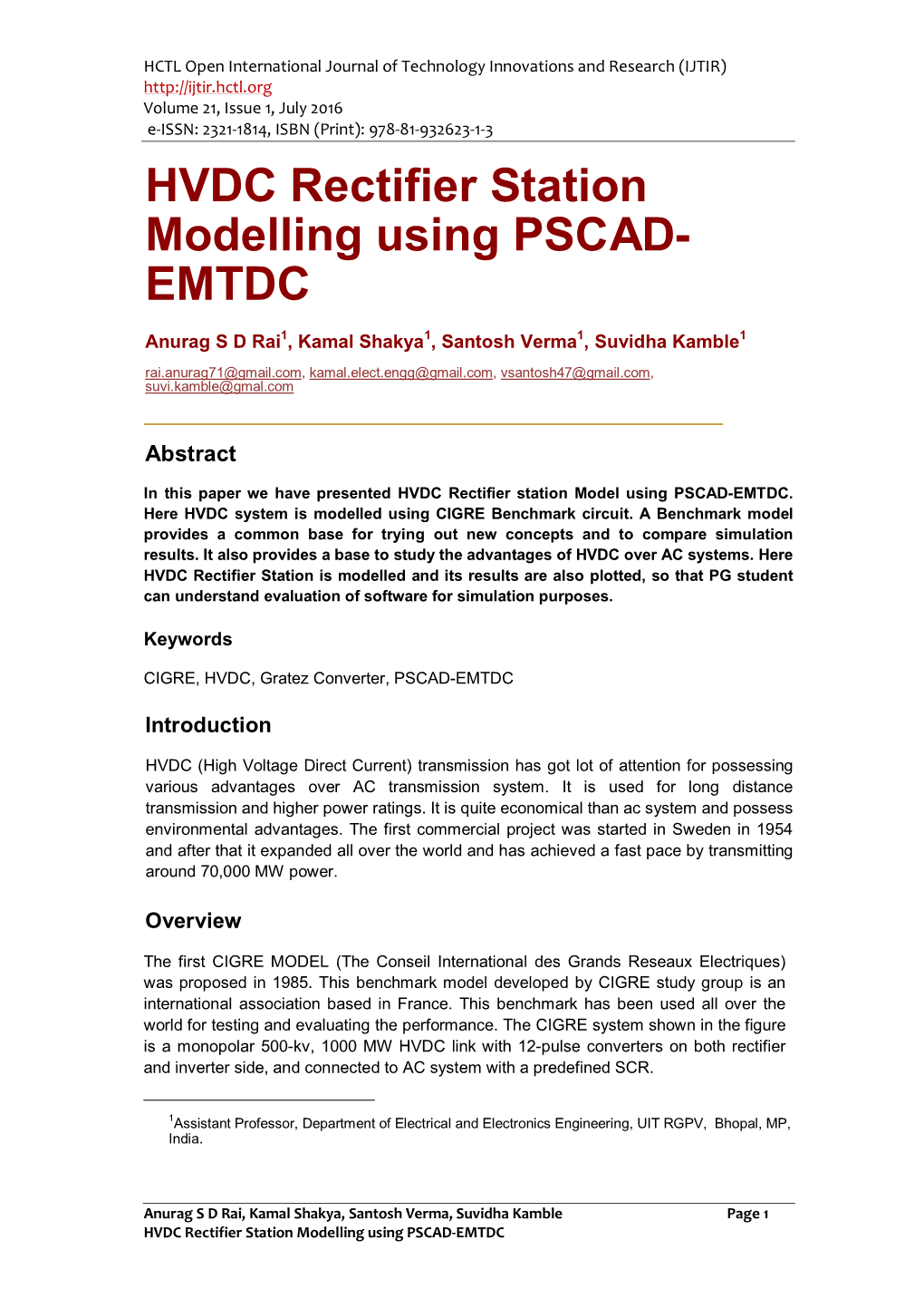 HVDC Rectifier Station Modelling Using PSCAD-EMTDC