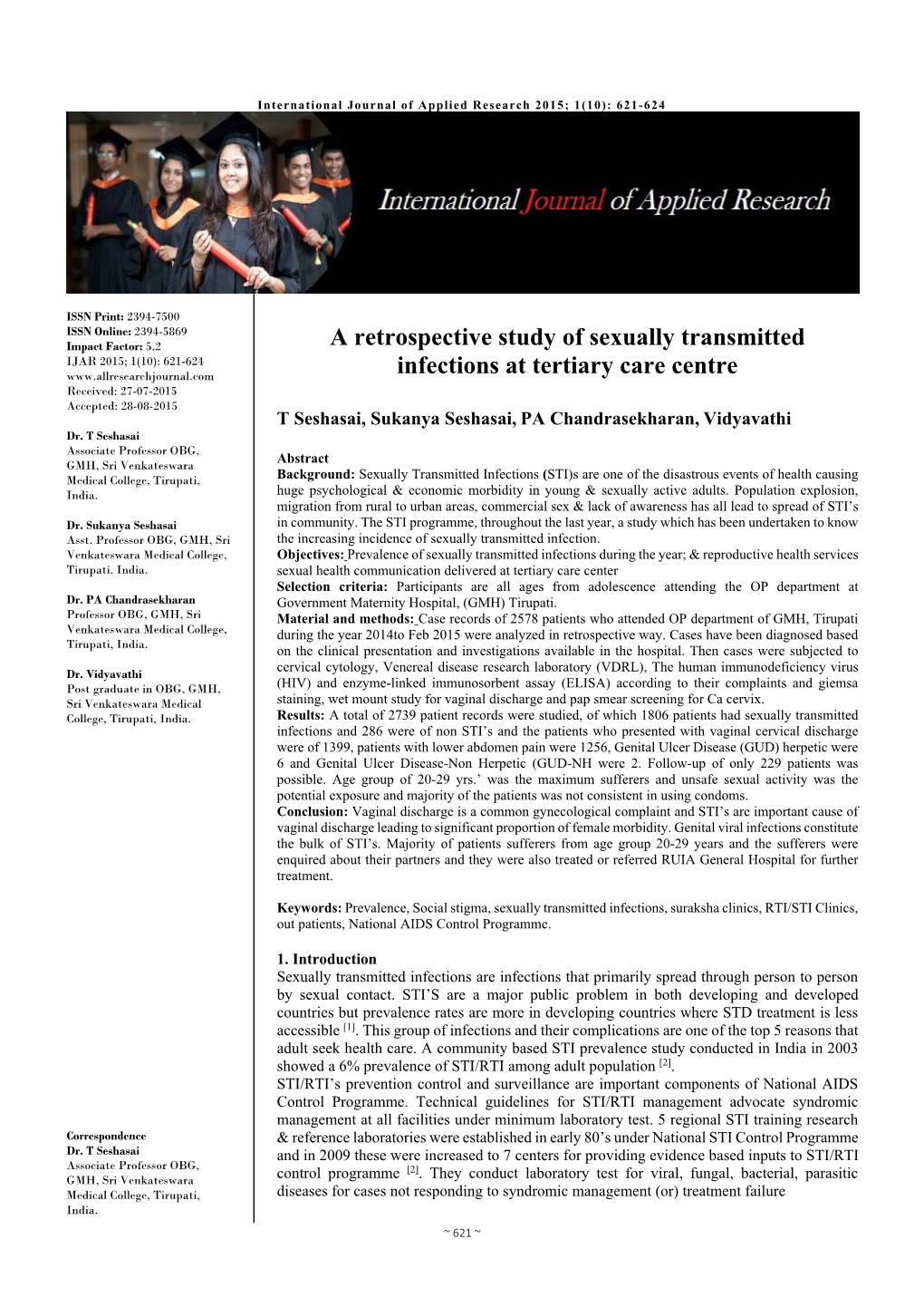 A Retrospective Study of Sexually Transmitted Infections at Tertiary Care