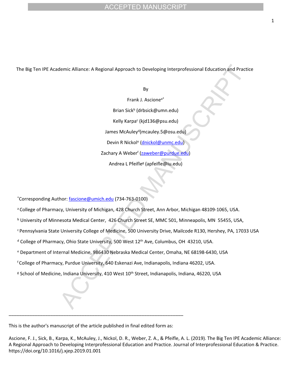 The Big Ten IPE Academic Alliance: a Regional Approach to Developing Interprofessional Education and Practice