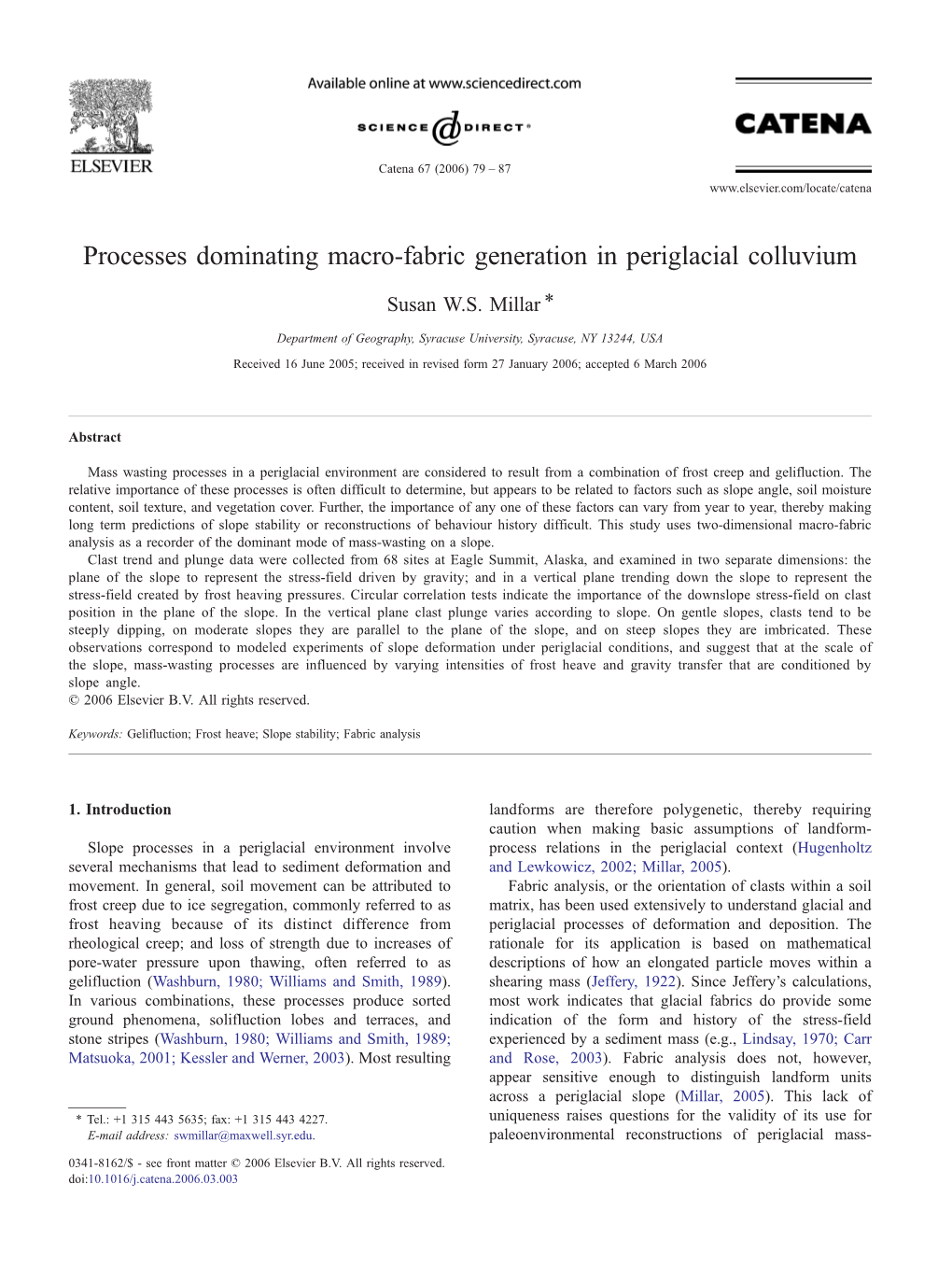 Processes Dominating Macro-Fabric Generation in Periglacial Colluvium