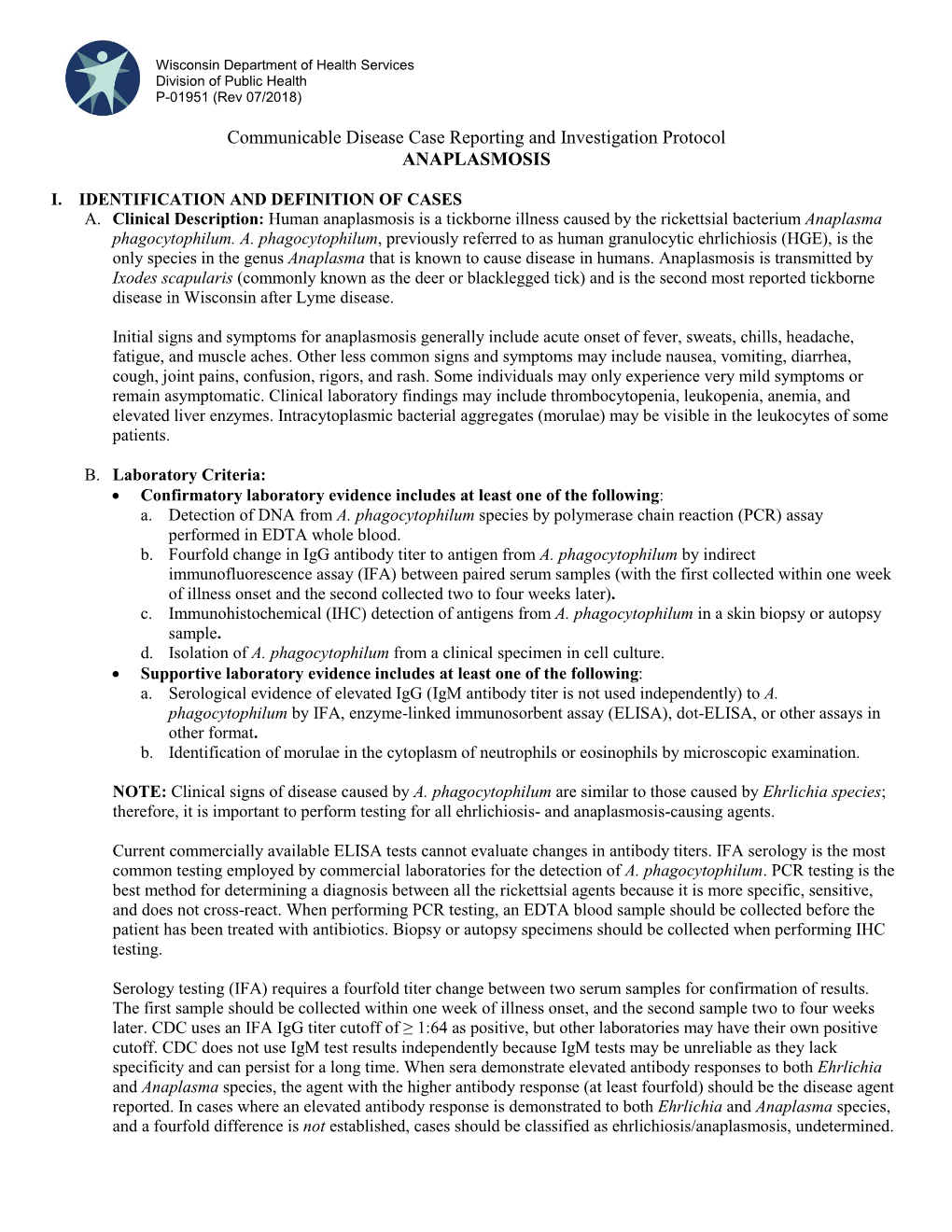 Communicable Disease Case Reporting and Investigation Protocol ANAPLASMOSIS