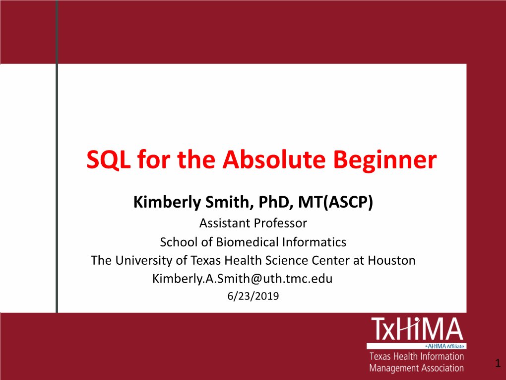 SQL for the Absolute Beginner