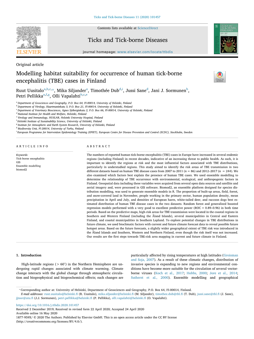 Ticks and Tick-Borne Diseases 11 (2020) 101457