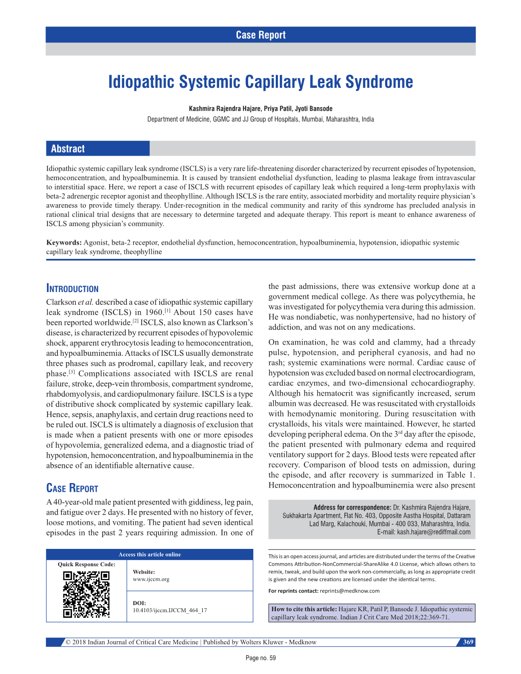 Idiopathic Systemic Capillary Leak Syndrome