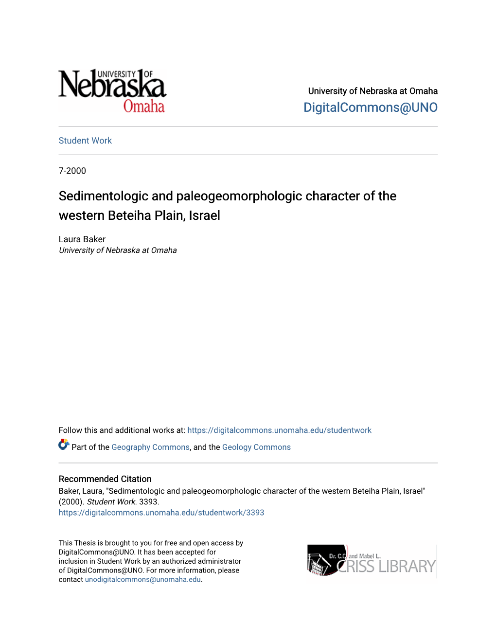 Sedimentologic and Paleogeomorphologic Character of the Western Beteiha Plain, Israel