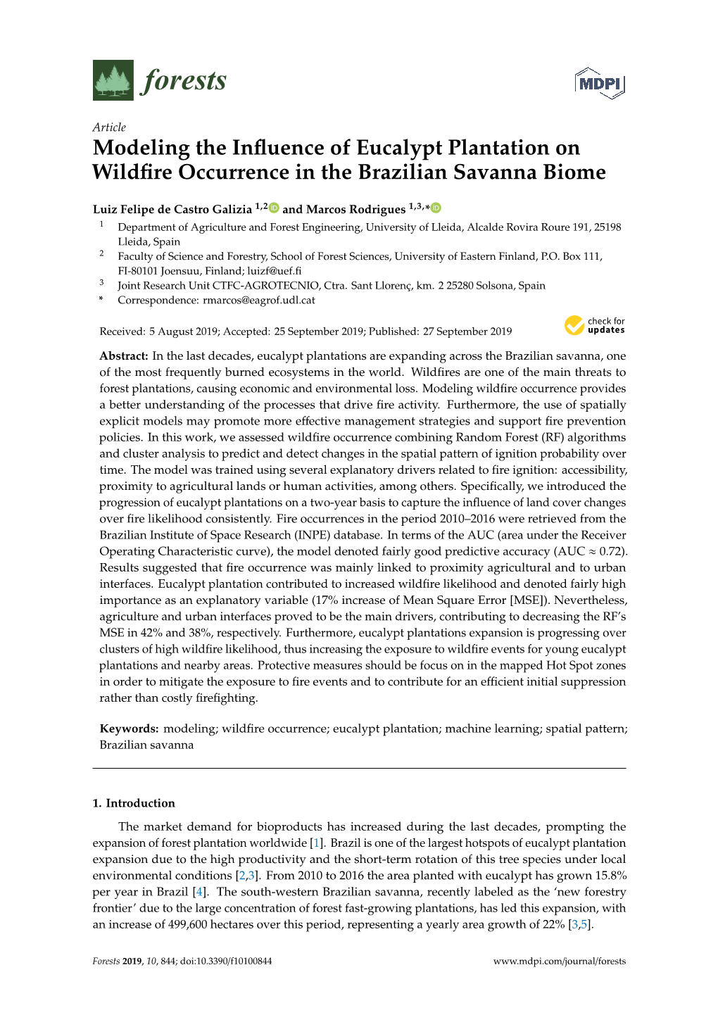 Modeling the Influence of Eucalypt Plantation on Wildfire Occurrence In