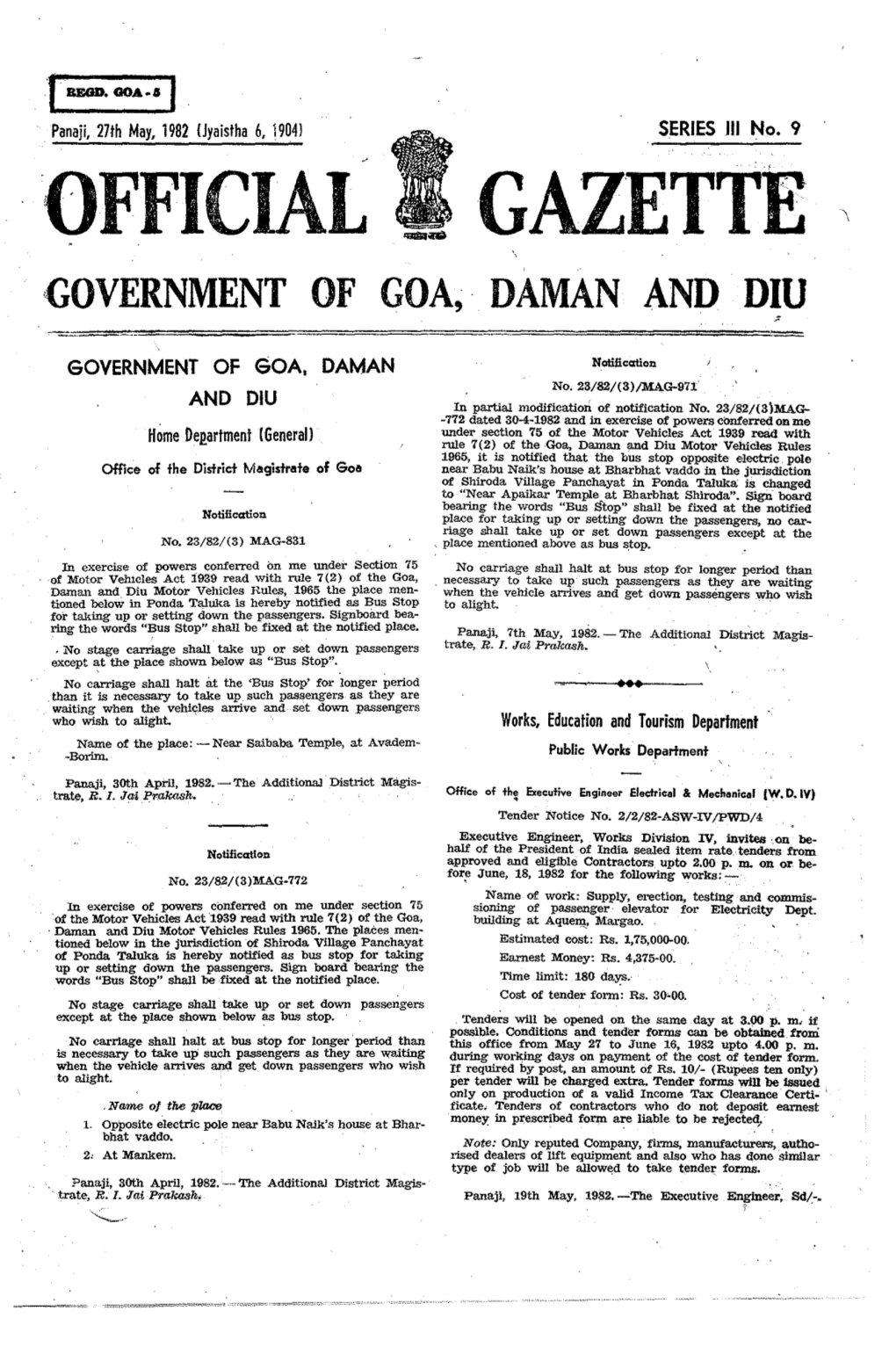 Official Gazette Government of Goa,· Daman and Diu