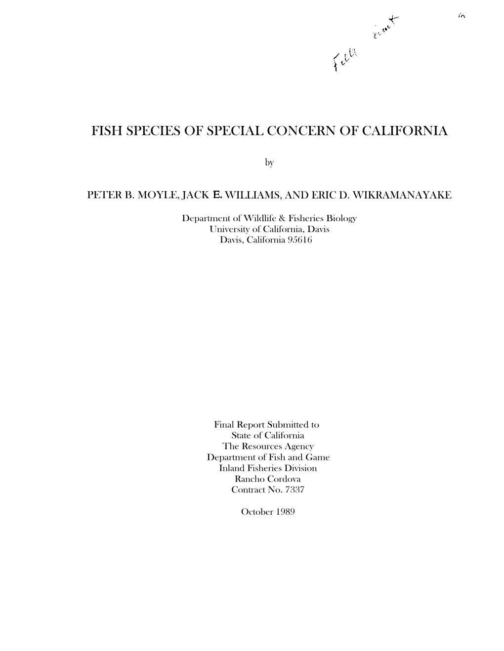 Fish Species of Special Concern of California